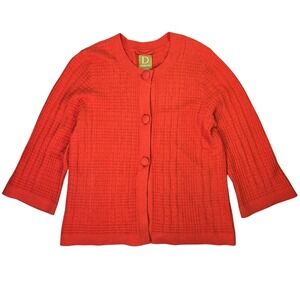 Damask Orange Red Silk Blend Textured Knit Button Front Cardigan Sweater Size M